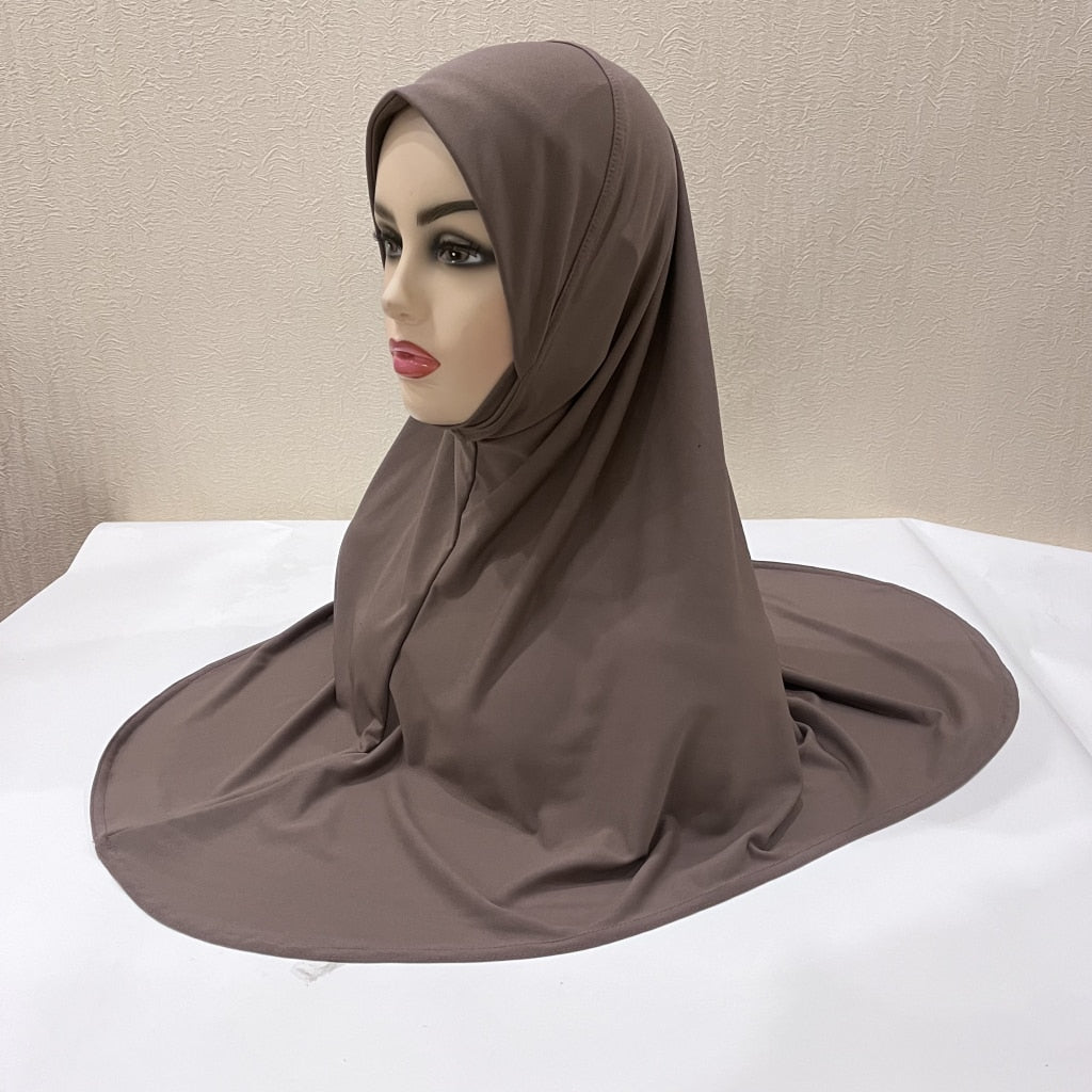 H124 plain large size muslim hijab with chin part top quality amira pull on islamic scarf hot sell headscarf ramadan pray hats