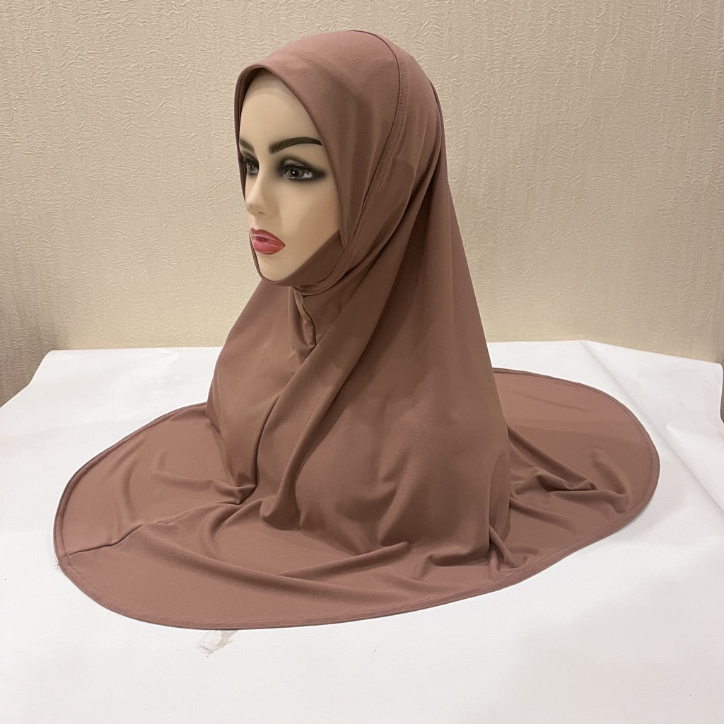 H124 plain large size muslim hijab with chin part top quality amira pull on islamic scarf hot sell headscarf ramadan pray hats