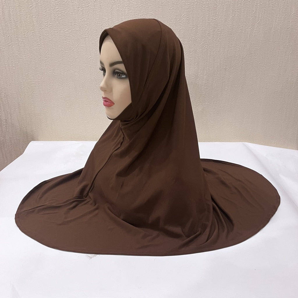 H124 plain large size muslim hijab with chin part top quality amira pull on islamic scarf hot sell headscarf ramadan pray hats