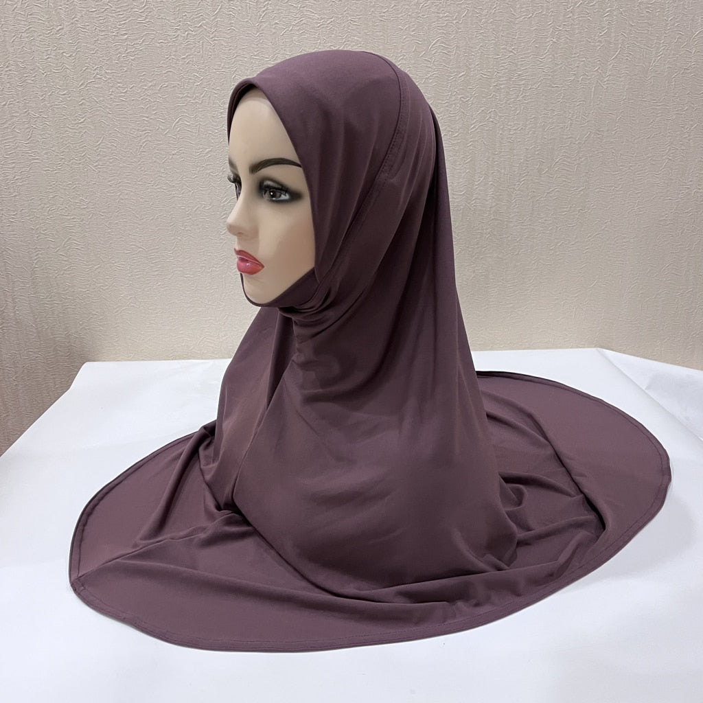 H124 plain large size muslim hijab with chin part top quality amira pull on islamic scarf hot sell headscarf ramadan pray hats