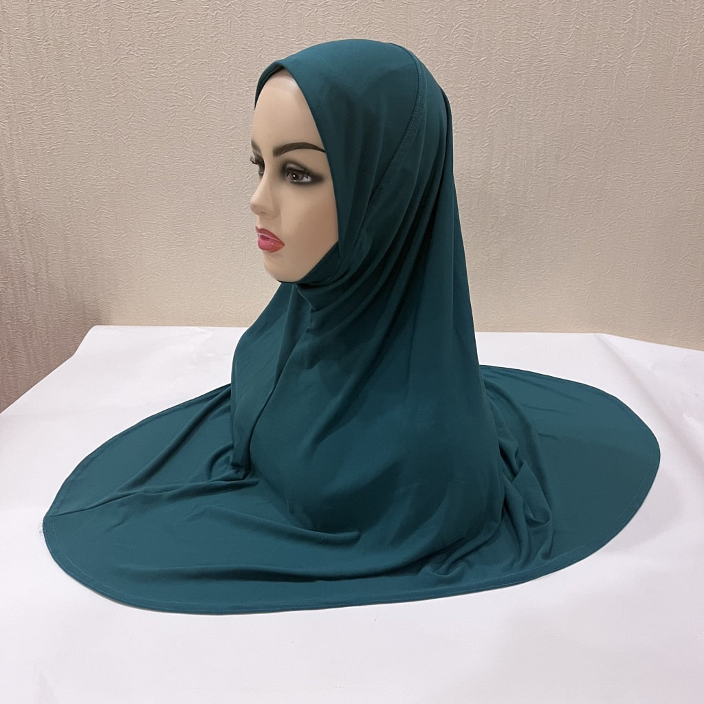 H124 plain large size muslim hijab with chin part top quality amira pull on islamic scarf hot sell headscarf ramadan pray hats