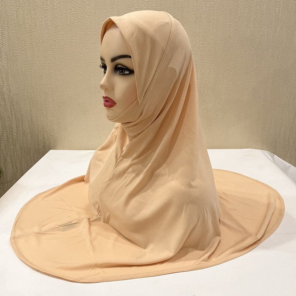 H124 plain large size muslim hijab with chin part top quality amira pull on islamic scarf hot sell headscarf ramadan pray hats