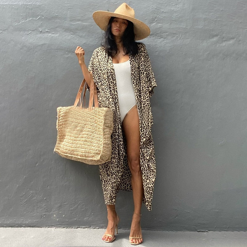 Fitshinling Summer Vintage Kimono Swimwear Halo Dyeing Beach Cover Up With Sashes Oversized Long Cardigan Holiday Sexy Covers