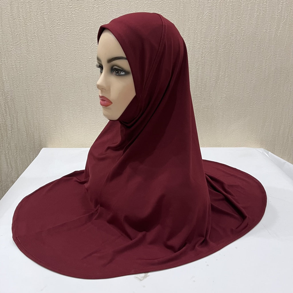 H124 plain large size muslim hijab with chin part top quality amira pull on islamic scarf hot sell headscarf ramadan pray hats