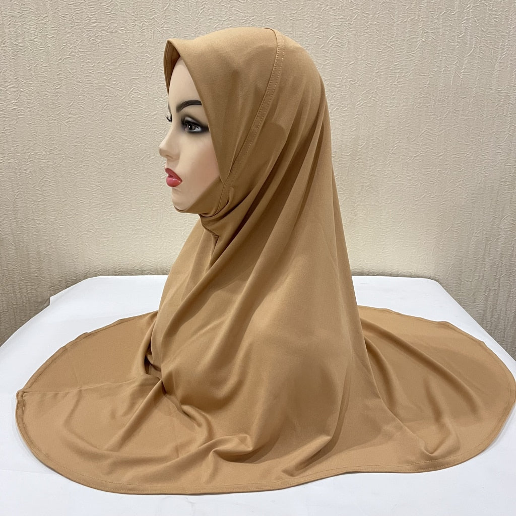 H124 plain large size muslim hijab with chin part top quality amira pull on islamic scarf hot sell headscarf ramadan pray hats