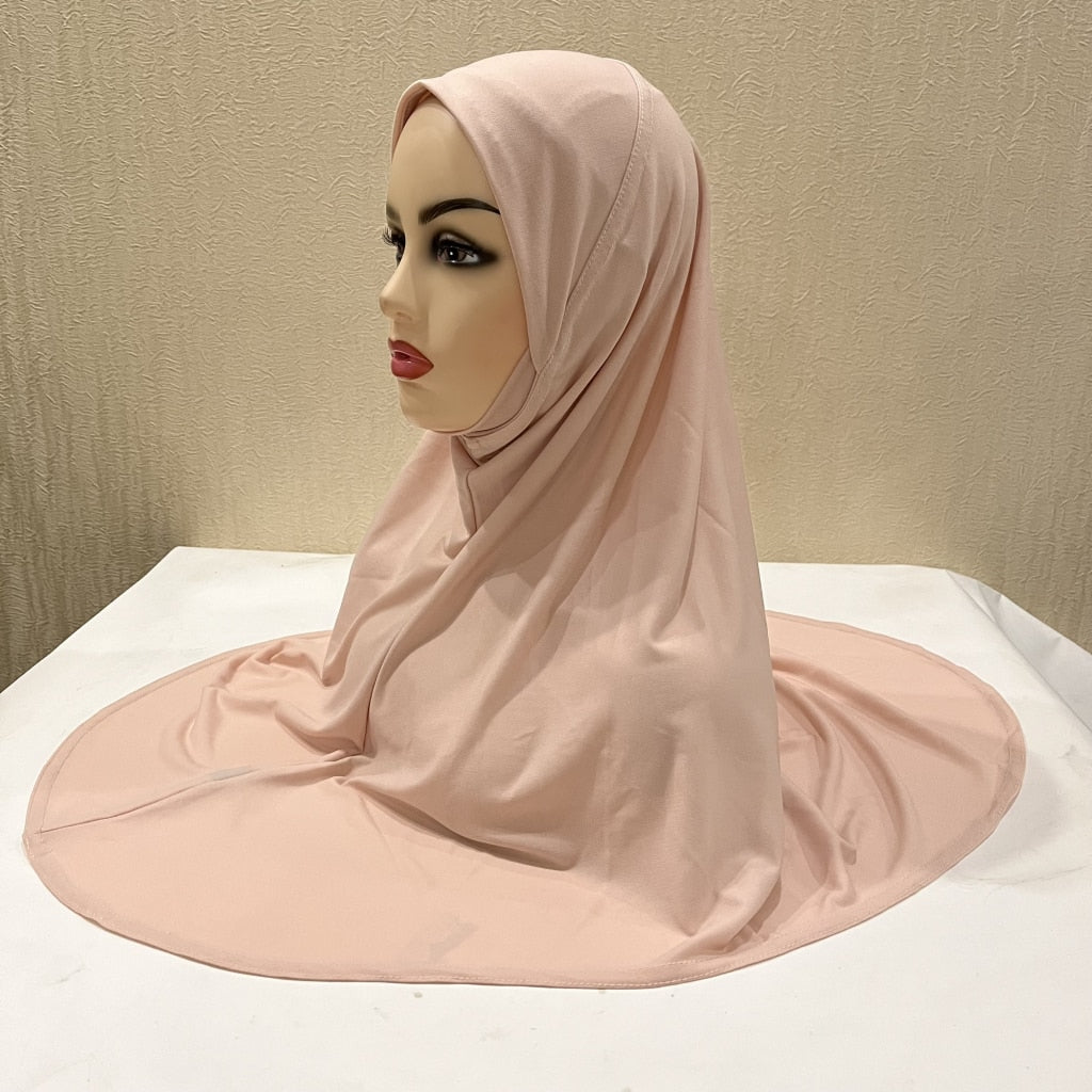 H124 plain large size muslim hijab with chin part top quality amira pull on islamic scarf hot sell headscarf ramadan pray hats