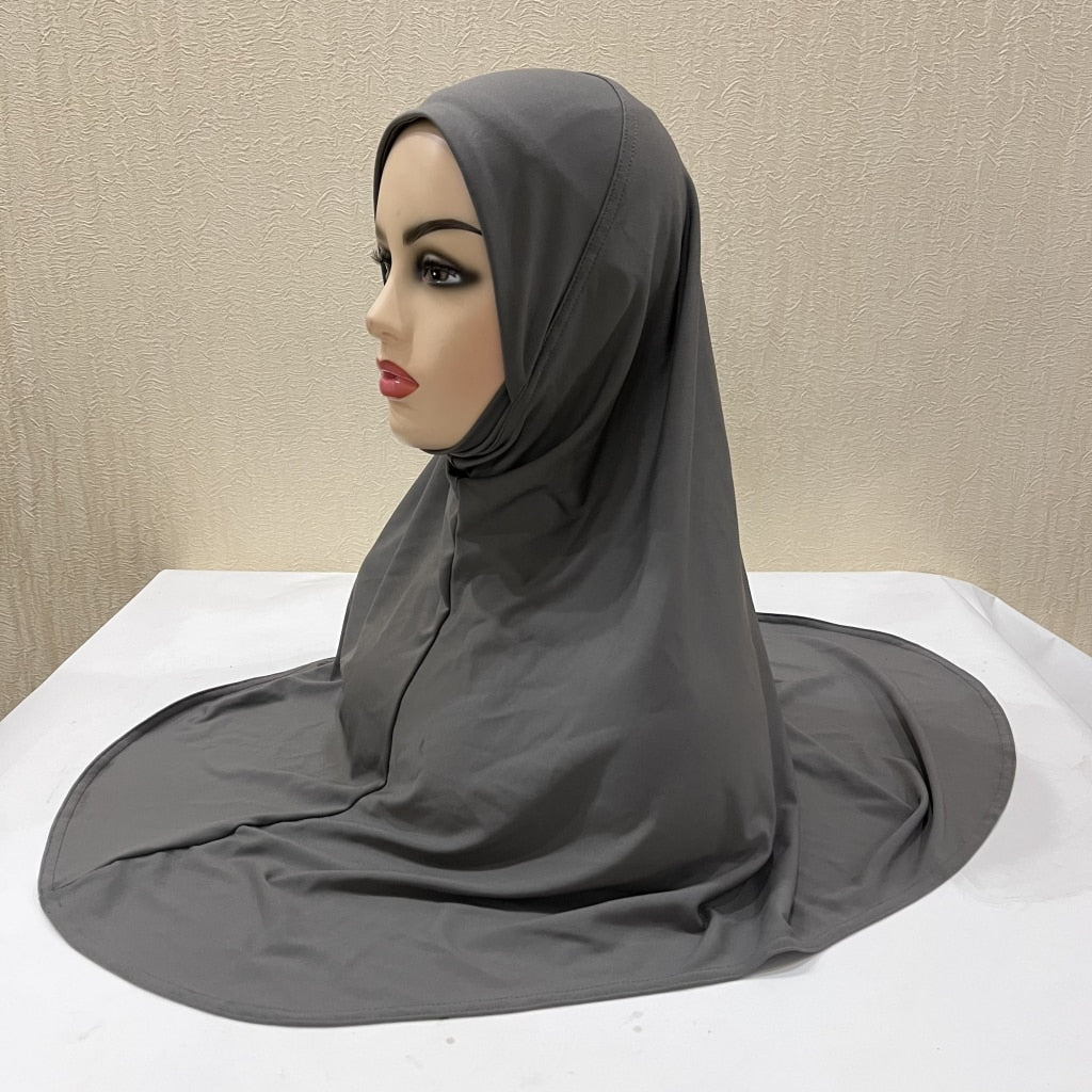 H124 plain large size muslim hijab with chin part top quality amira pull on islamic scarf hot sell headscarf ramadan pray hats