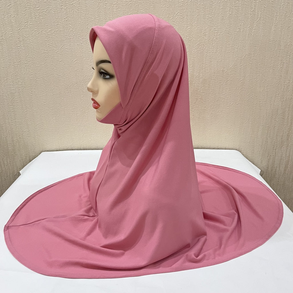 H124 plain large size muslim hijab with chin part top quality amira pull on islamic scarf hot sell headscarf ramadan pray hats