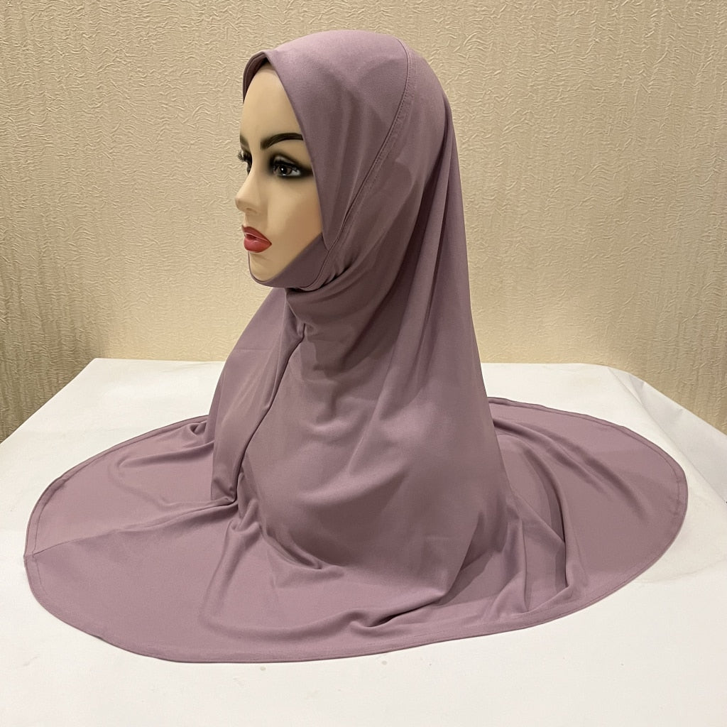 H124 plain large size muslim hijab with chin part top quality amira pull on islamic scarf hot sell headscarf ramadan pray hats