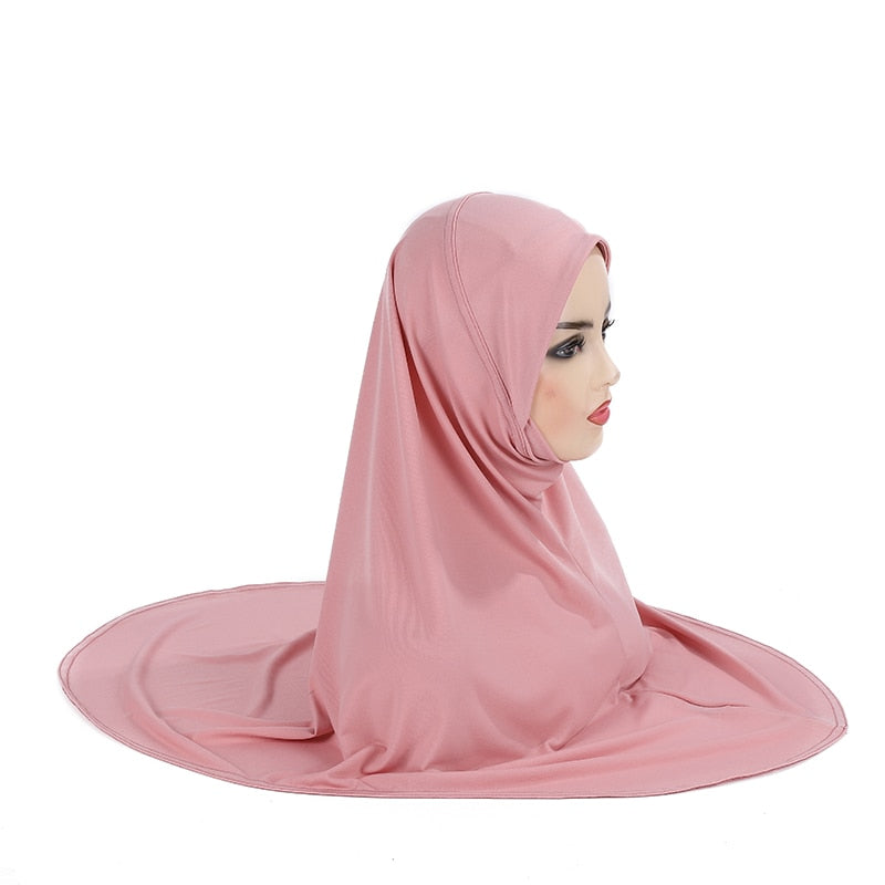 H124 plain large size muslim hijab with chin part top quality amira pull on islamic scarf hot sell headscarf ramadan pray hats