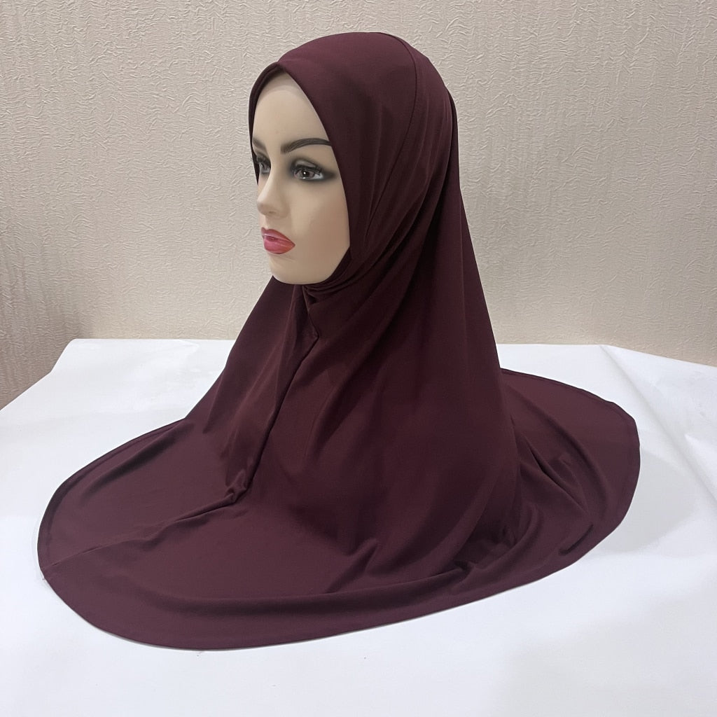 H124 plain large size muslim hijab with chin part top quality amira pull on islamic scarf hot sell headscarf ramadan pray hats