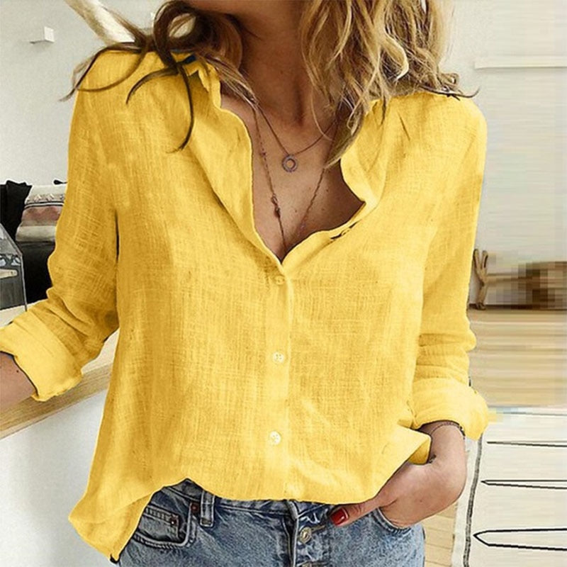 Leisure White Yellow Shirts Button Lapel Cardigan Top Lady Loose Long Sleeve Oversized Shirt Womens Blouses Autumn Blusas Mujer