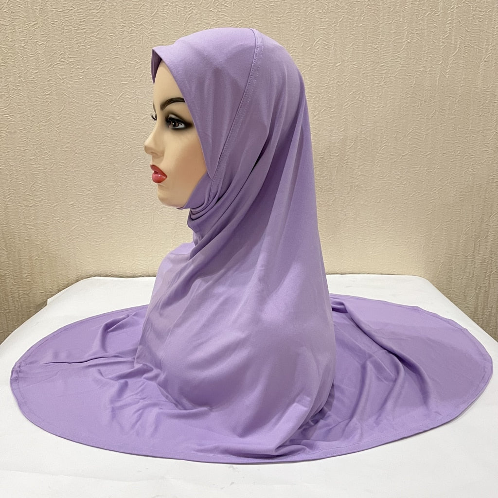 H124 plain large size muslim hijab with chin part top quality amira pull on islamic scarf hot sell headscarf ramadan pray hats