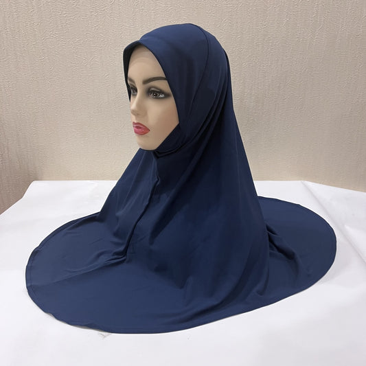 H124 plain large size muslim hijab with chin part top quality amira pull on islamic scarf hot sell headscarf ramadan pray hats