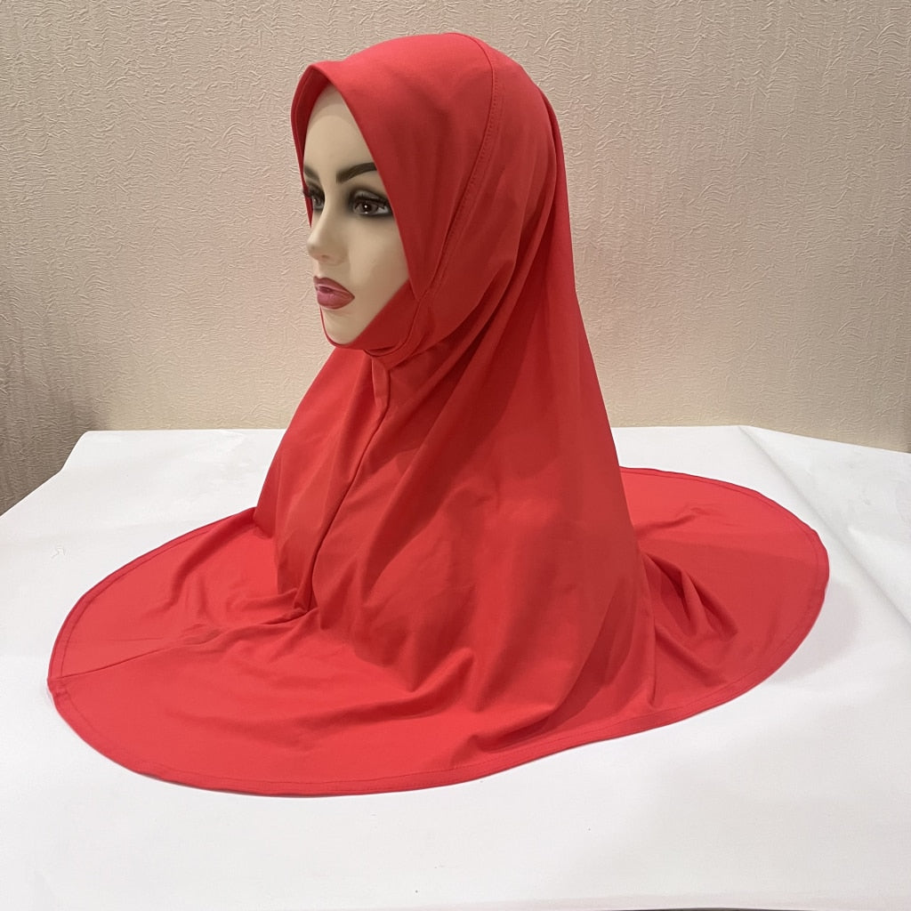 H124 plain large size muslim hijab with chin part top quality amira pull on islamic scarf hot sell headscarf ramadan pray hats