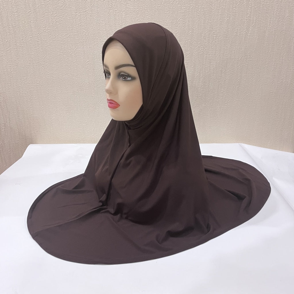 H124 plain large size muslim hijab with chin part top quality amira pull on islamic scarf hot sell headscarf ramadan pray hats