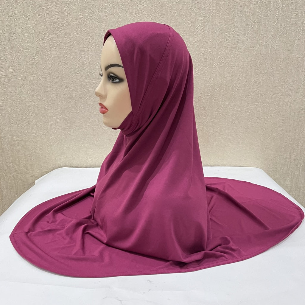 H124 plain large size muslim hijab with chin part top quality amira pull on islamic scarf hot sell headscarf ramadan pray hats