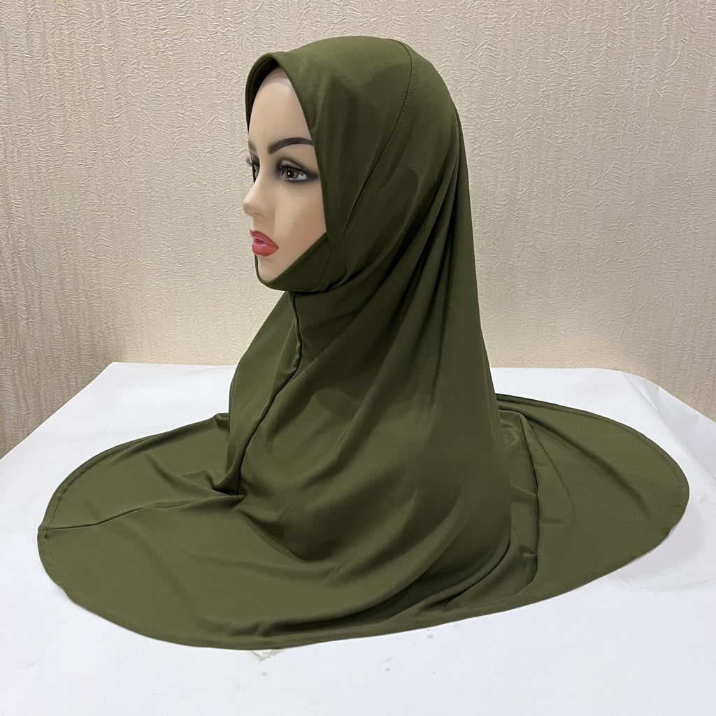 H124 plain large size muslim hijab with chin part top quality amira pull on islamic scarf hot sell headscarf ramadan pray hats