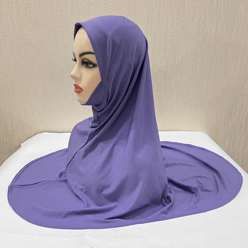 H124 plain large size muslim hijab with chin part top quality amira pull on islamic scarf hot sell headscarf ramadan pray hats