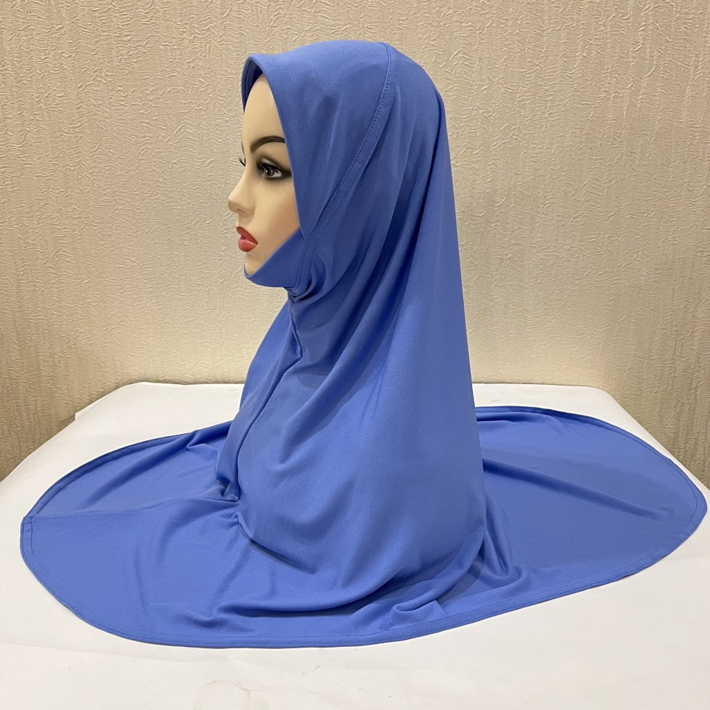 H124 plain large size muslim hijab with chin part top quality amira pull on islamic scarf hot sell headscarf ramadan pray hats