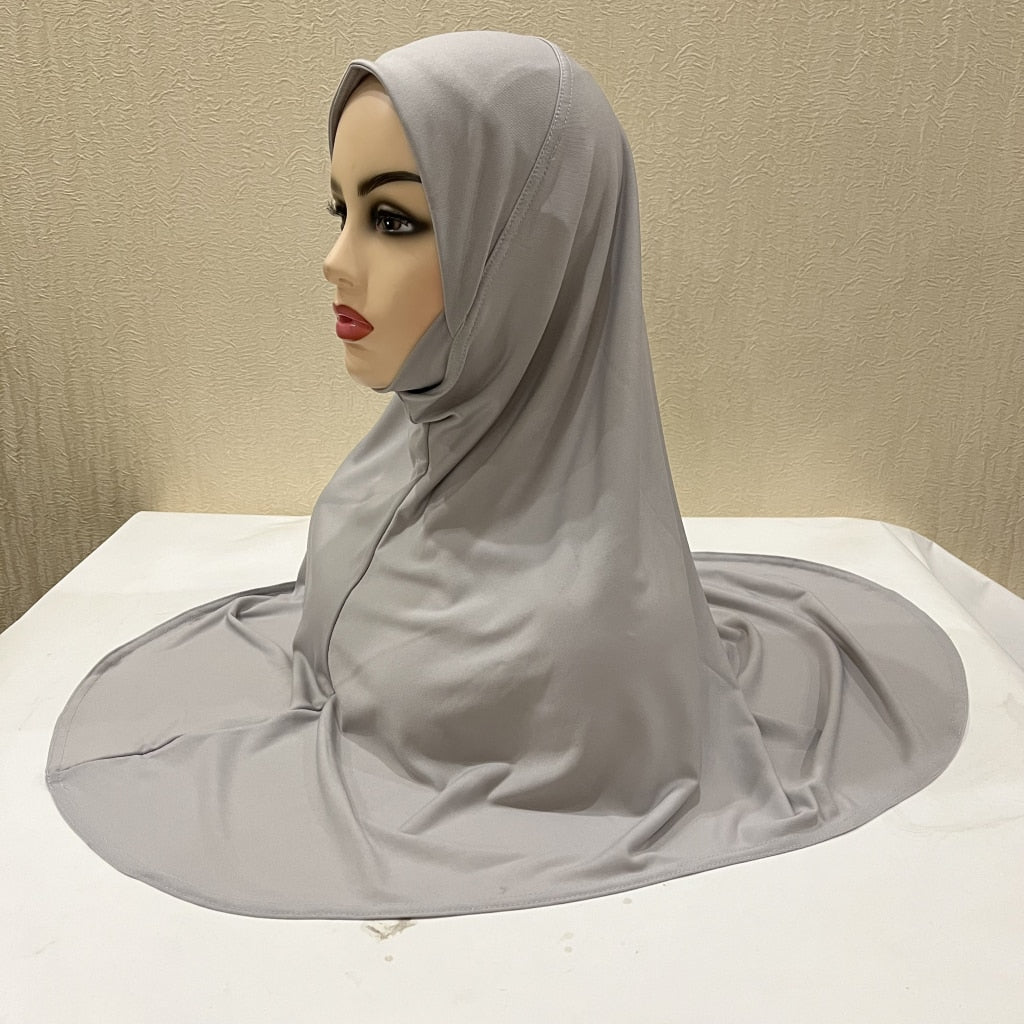 H124 plain large size muslim hijab with chin part top quality amira pull on islamic scarf hot sell headscarf ramadan pray hats