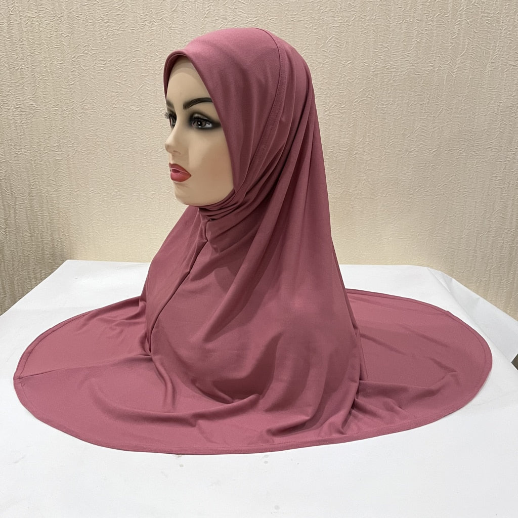 H124 plain large size muslim hijab with chin part top quality amira pull on islamic scarf hot sell headscarf ramadan pray hats