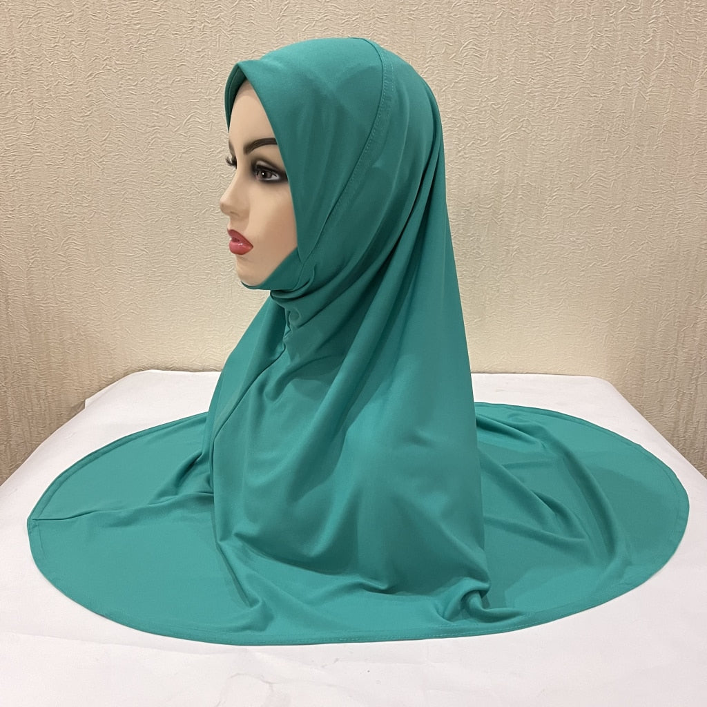 H124 plain large size muslim hijab with chin part top quality amira pull on islamic scarf hot sell headscarf ramadan pray hats