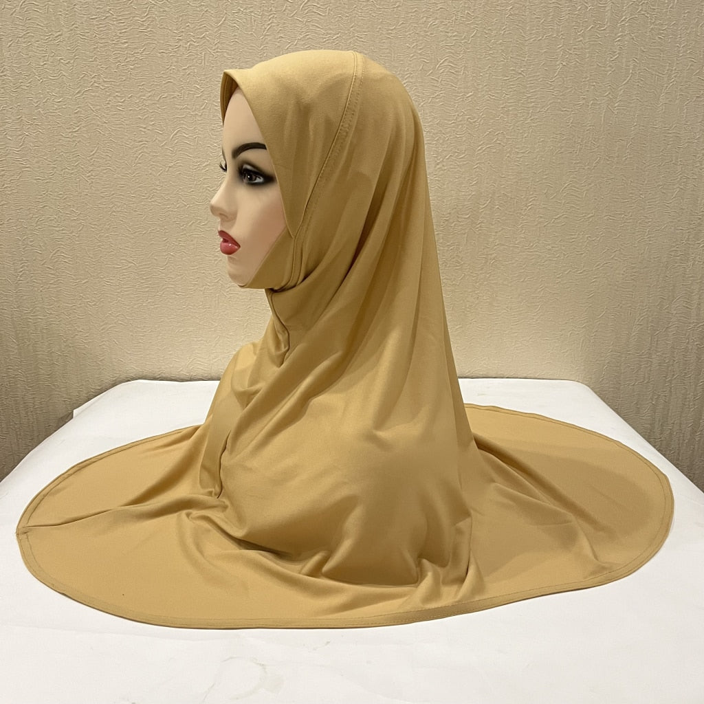 H124 plain large size muslim hijab with chin part top quality amira pull on islamic scarf hot sell headscarf ramadan pray hats