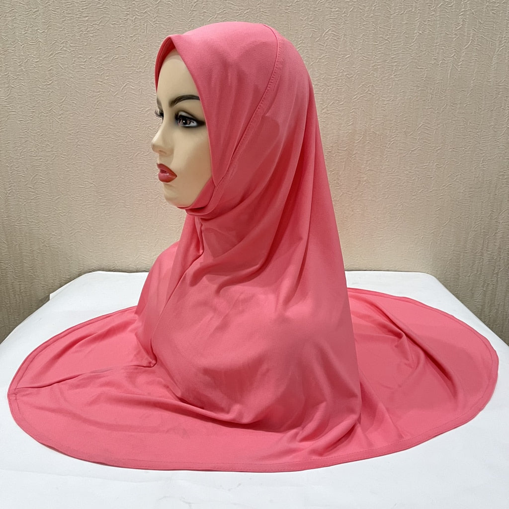 H124 plain large size muslim hijab with chin part top quality amira pull on islamic scarf hot sell headscarf ramadan pray hats