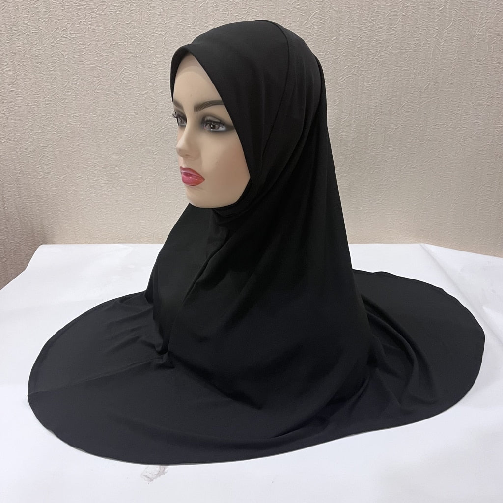 H124 plain large size muslim hijab with chin part top quality amira pull on islamic scarf hot sell headscarf ramadan pray hats