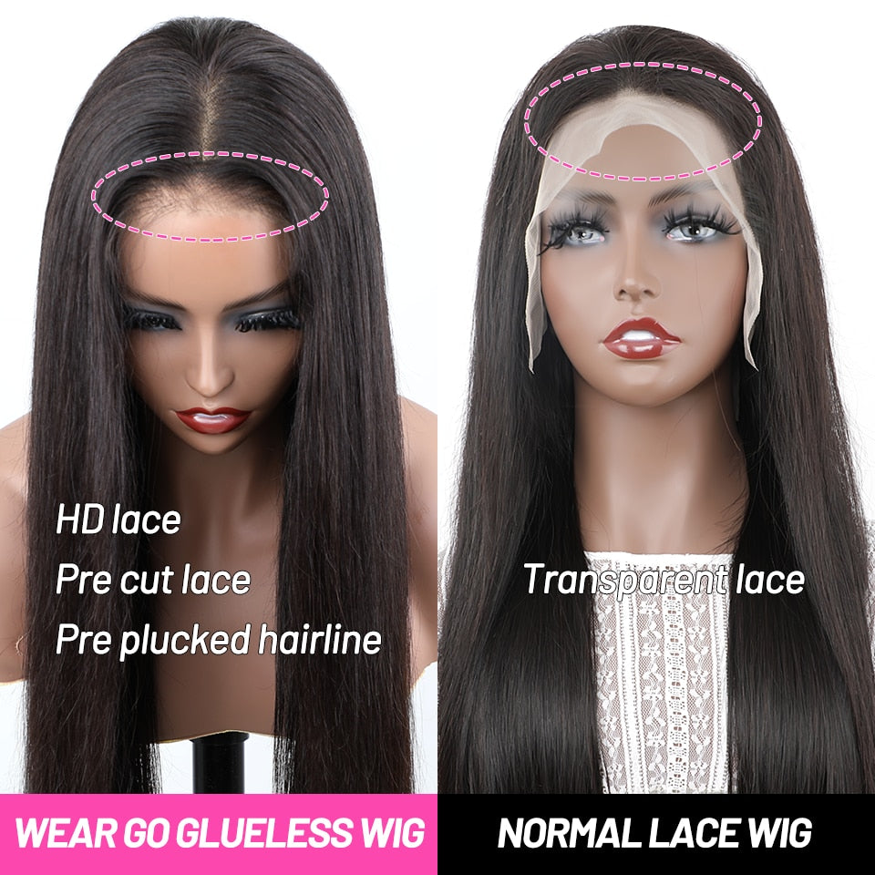 Wear Go Glueless Wig ISEE HAIR Malaysian Straight 6x4 HD Lace Closure Glueless Wig Human Hair Ready To Wear Pre Cut Pre plucked