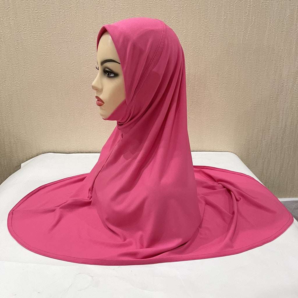 H124 plain large size muslim hijab with chin part top quality amira pull on islamic scarf hot sell headscarf ramadan pray hats