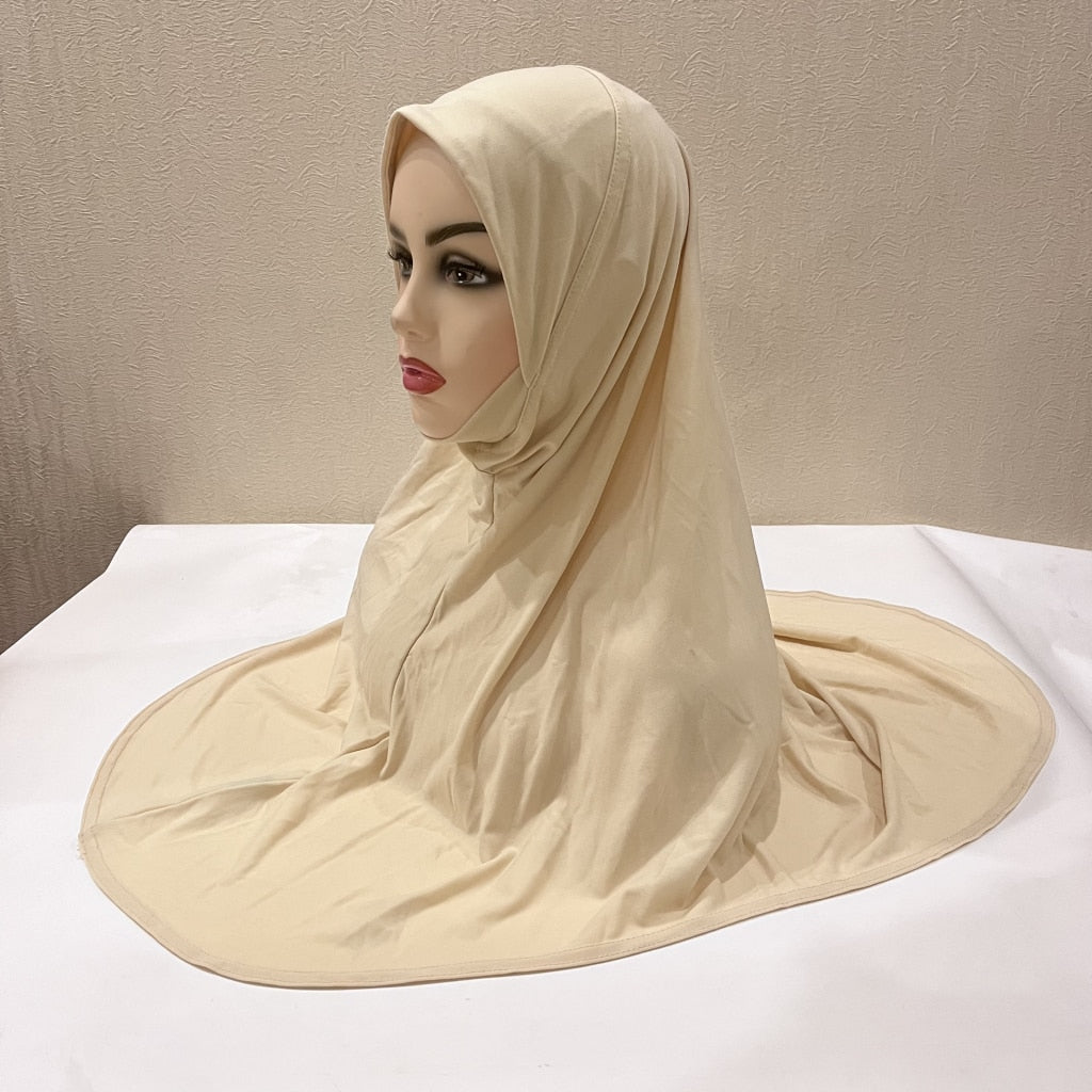 H124 plain large size muslim hijab with chin part top quality amira pull on islamic scarf hot sell headscarf ramadan pray hats