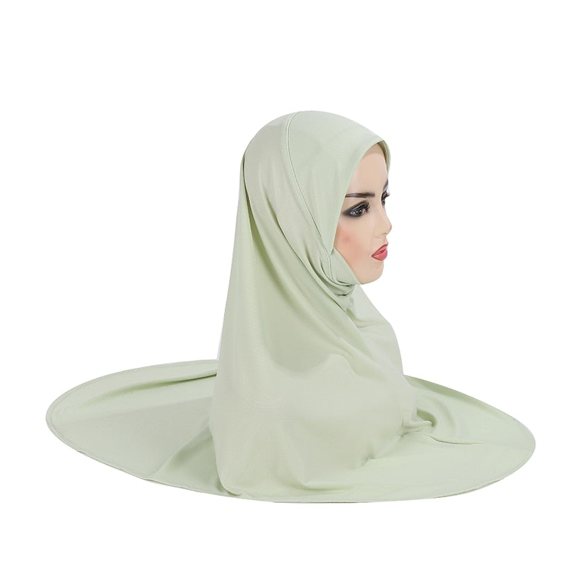 H124 plain large size muslim hijab with chin part top quality amira pull on islamic scarf hot sell headscarf ramadan pray hats