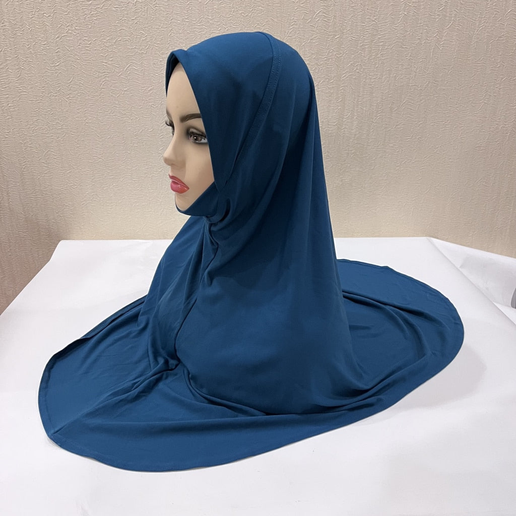 H124 plain large size muslim hijab with chin part top quality amira pull on islamic scarf hot sell headscarf ramadan pray hats