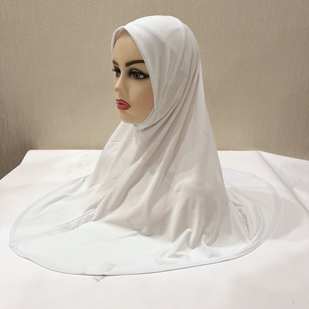 H124 plain large size muslim hijab with chin part top quality amira pull on islamic scarf hot sell headscarf ramadan pray hats