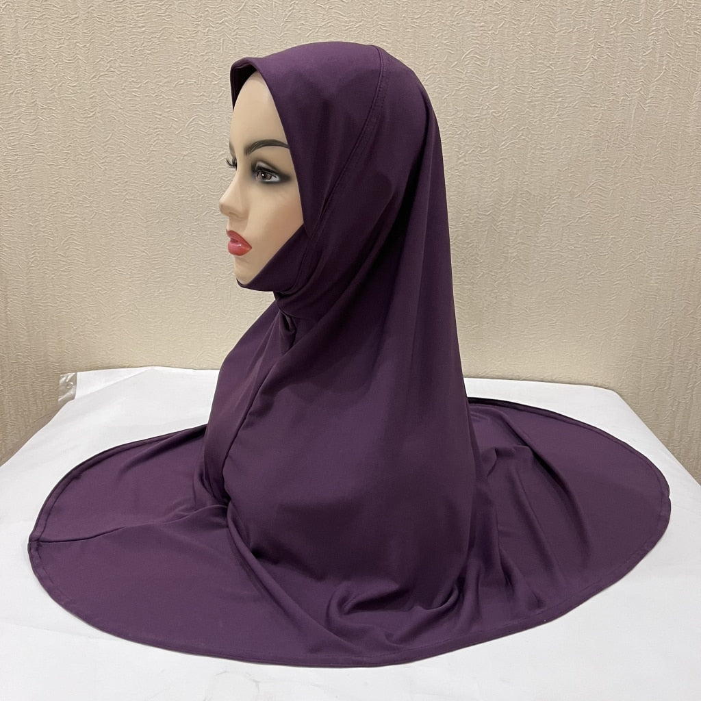 H124 plain large size muslim hijab with chin part top quality amira pull on islamic scarf hot sell headscarf ramadan pray hats