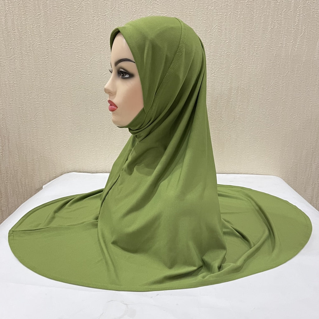 H124 plain large size muslim hijab with chin part top quality amira pull on islamic scarf hot sell headscarf ramadan pray hats